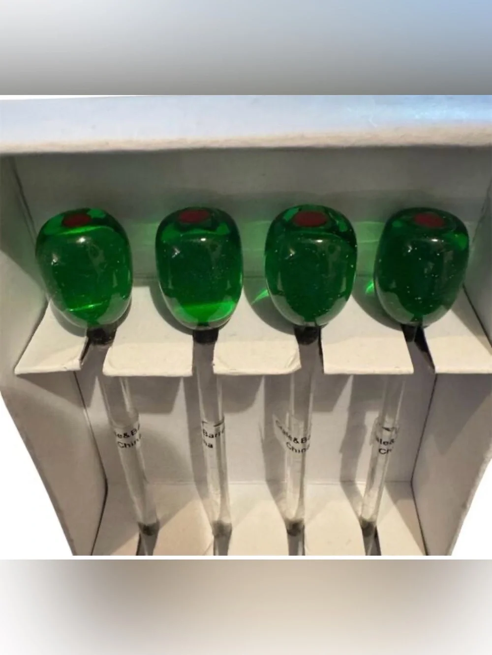 Crate&Barrel Vintage Glass Olive Cocktail Picks Set of Four NEW in Original Box!
